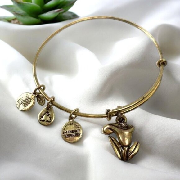 Alex and Ani Tulip Charm Bracelet - Gold Finish Expands 2"- 3.5" - Picture 1 of 2